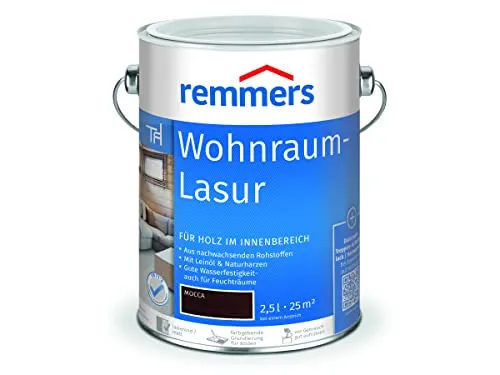 Remmers Wohnraum-Lasur mocca, 2,5 Liter - Premium Holzlasur für Innenräume, ideal für Möbel, Böden und Treppen. Wasserbeständig mit Abperleffekt, auch für Feuchträume geeignet.