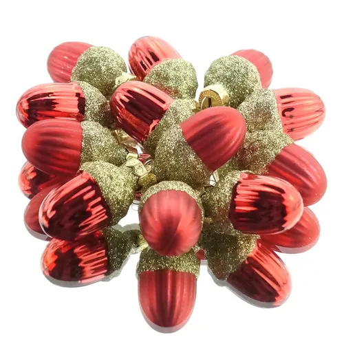 Kaemingk Weihnachtsanhänger Eicheln Christmas Red rot Ø 3 cm aus Glas - 12er Set