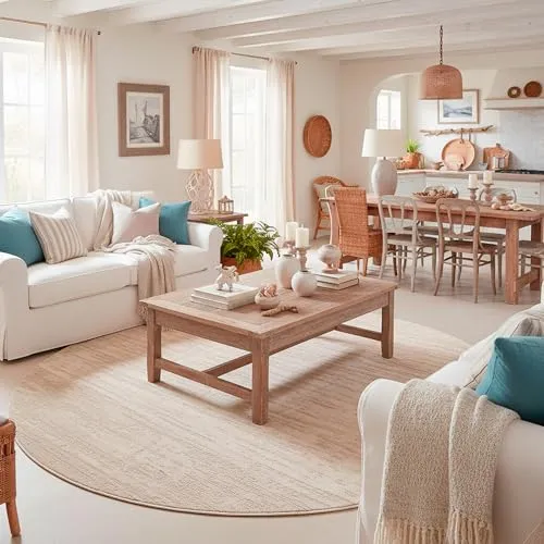 Kurzflor Teppich Wohnzimmer Beige Rund 155 cm - Teppich für Wohnzimmer, besonders sanft und pflegeleicht, verleiht Ihrem Raum sofort ein warmes Gefühl. Ideal für Fußbodenheizungen und schadstoffgeprüft.