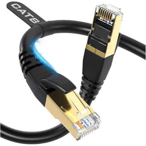 Reagle LAN Kabel Cat 8 1m, Ethernet Kabel RJ45 40 Gbit/s 2000 MHz, S/FTP Netzwerkkabel Patchkabel, kompatibel für Router PC Switch NAS Gaming, Schwarz