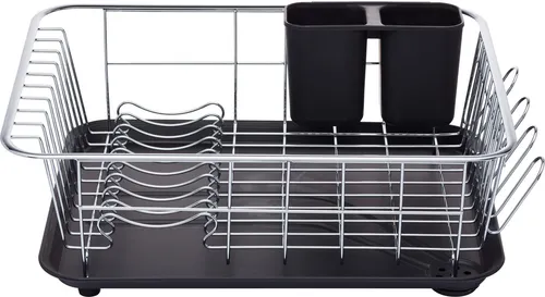 KitchenCraft Abtropfständer für Geschirr und Besteck - Spülenzubehör, elegantes Design aus rostfreiem Edelstahl mit Abfluss für maximale Raumeffizienz und einfache Reinigung – ideal für jede Küche.