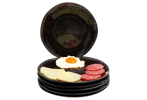 MamboCat Speiseteller 6er Set Zakynthos Reactive Glaze Schwarz - Handgefertigtes 6-tlg. Speiseteller Set aus Steingut mit einzigartigem Design. Ideal für warme und kalte Speisen, backofengeeignet bis 250°C und spülmaschinenfest.