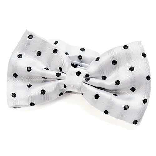 DonDon Edle gepunktete weiße Fliege bzw. Schleife mit Haken - bereits gebunden und verstellbar