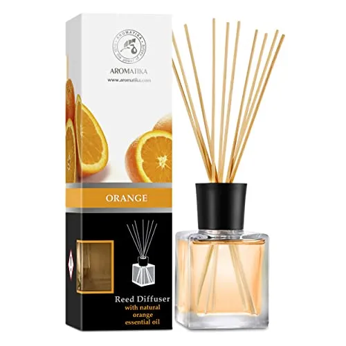 Aromatika Raumduft Reed Diffuser 200ml mit Orange Öl - Intensiv und Langanhaltend Duft - Bester Raumlufterfrischer für Aromatherapie - Zuhause - Küche - Natural Orange Essential Oil