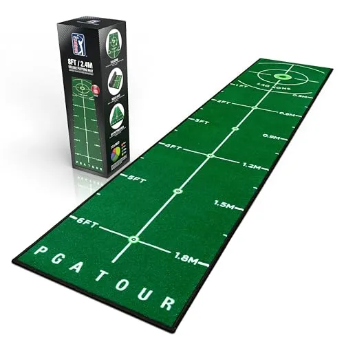 PGA Tour 8ft Deluxe Golf Putting Matte Indoor Golf Matte Mit Trainingsanleitung 6ft Putting-Bereich, Grün, Tragbare Tragetasche Inbegriffen Puttingmatte Golf Indoor