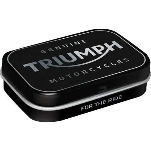 Nostalgic-Art Retro Pillendose, 4 x 6 x 1,6 cm, Triumph – Logo Silver – Geschenk-Idee für Biker, mit Pfefferminz-Dragees, Vintage Design