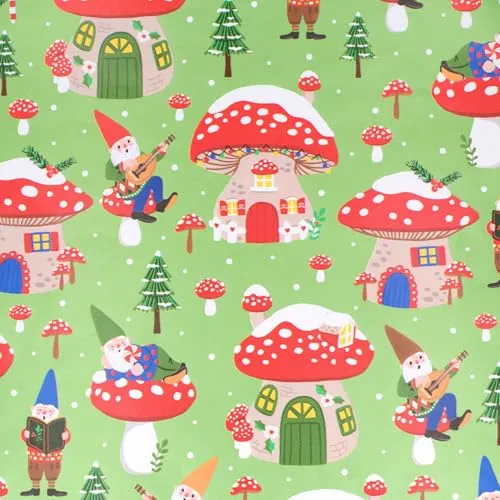 Weihnachtsgeschenkpapier 70cm x 2m Rolle Zwerge & Glückspilze - Geschenkpapier mit Motiv für Weihnachten - Geschenkpapierrolle mit Weihnachtsmotiv - Weihnachtspapier Glücksbringer neutral Grün Rot