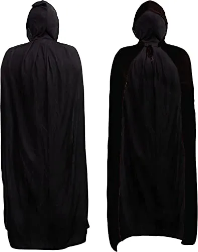 Halloween Umhang L (140cm) Schwarz mit Kapuze für Vampire, LARP, Cosplay ...