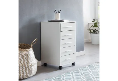 FINEBUY Rollcontainer Holz mit Rollen 33x63x38cm - Praktischer Bürocontainer mit 5 Schubladen und Rollen für flexible Nutzung. Ideal für ordentliche Aufbewahrung und platzsparenden Einsatz im Home Office.