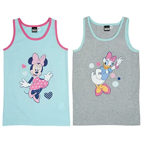 Disney Unterhemd für Mädchen - Minnie & Daisy Kinder Tank Top Hemdchen Blau/Grau (2er Pack) (as3, Numeric, Numeric_122, Numeric_128, Regular, 122-128)