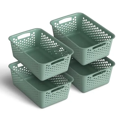 Stück Aufbewahrungskorb 5L mit Griffen - BPA-Frei - Organizer (30 x 20 x 11 cm/Grün) - Körbchen für Bad Küche Schlafzimmer, Haushaltskorb 4