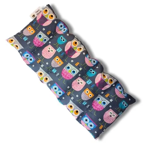 Franzis Nähstube 50x20cm Dinkelkissen Eule grau in 100% Baumwolle I Körnerkissen Dinkel 50x20 für Mikrowelle I Wärmekissen, Dinkelkernkissen, Nackenwärmekissen