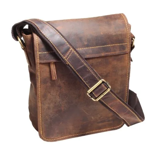 Greenburry Vintage Umhängetasche Leder 23 cm - Umhängetaschen in antikbraun aus robustem Rindleder, handgefertigt und langlebig. Ideal für A5-Formate und 0,5l-Flaschen, bietet Platz für alles Wichtige.