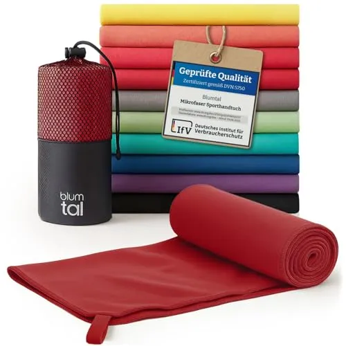 Blumtal Mikrofaser Handtuch XXL 200x100 cm - Handtücker Microfaser schnelltrocknend - optimales Fitness Handtuch/Strandtuch Mikrofaser/Gym Towel - Reisehandtuch kompakt - Dunkelrot