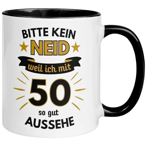 Geburtstag Männer Geschenk Tasse | Bitte kein Neid – weil ich mit 50 so gut aussehe | Lustige Geschenk Geburtstagstasse Spruch 50. Geburtstag | 50ter Geburtstag - Witziges Geburtstagsgeschenk Mann 50