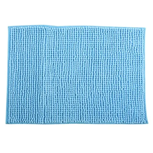 MSV - Chenille Badematte - Flauschiger Langflor Mikrofaser rutschfest - 40 x 60 cm - Hellblau - Maschinenwaschbar - Aufhängeschlaufe für schnelles Trocknen