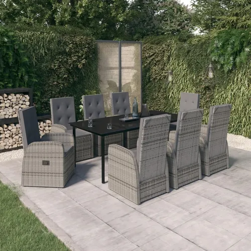 The Living Store 9-tlg. Garten-Essgruppe Grau mit Auflagen