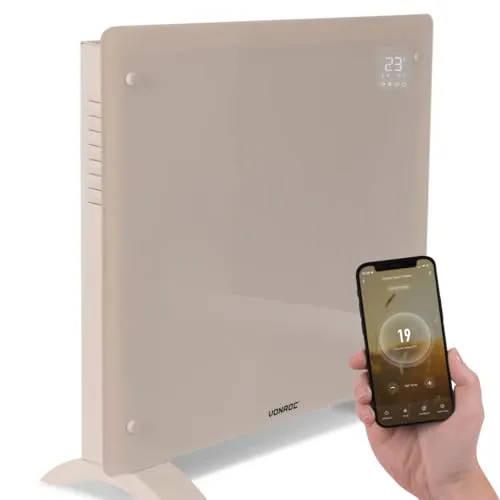 VONROC Elektroheizung energiesparend 1000W - Konvektor Heizung [12qm Räume] - Mobile Elektrische Heizung [App/Touch Steuerung] - Heizkörper 2in1 Wand-/Bodenmontage - Beige