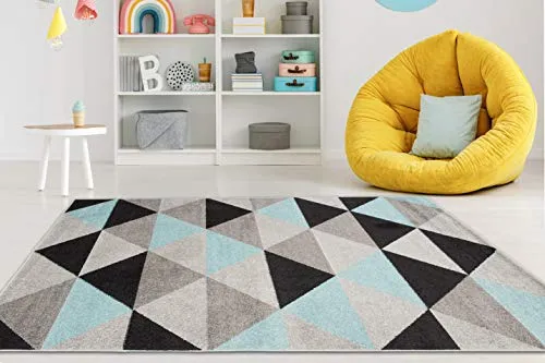 Carpeto Rugs Teppich Wohnzimmer Kurzflor Grau Modern Geometrisch Rauten Muster - Niedrigflor Teppich für Wohnzimmer Jugenzimmer Kinderzimmer/Öko-Tex Pastell Grau Türkis 120 x 170 cm