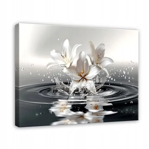 WallArena - Leinwand Bilder Lilien - 40x30 cm Leinwandbilder - Bild auf leinwand - Wandbild XXL groß Wandbilder für Wohnzimmer Schlafzimmer Wohnzimmerbilder Modern kunstdruck - Natur Blumen Grau