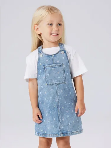 Name It Jeanskleid NMFROSA SHORT DNM BIBSKIRT 3555-ON F Denim Baumwollmischung, zarter Allover Print