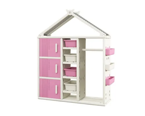 COSTWAY Kinderregal, Spielzeugregal in Hausform mit Boxen und Schubladen