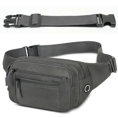 Bauchtasche Gürteltasche Hüfttasche mit Einem 30 cm Verlängerten Gürtel Unisex Modern Umhängetaschen Handytasche für Outdoor Reise Wandern Hundetraining Damen und Herren (Dunkelgrau)