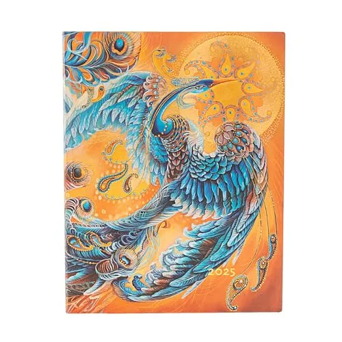 Paperblanks 12-Monatskalender Softcover Flexi 2025, Himmelsvogel, Ultra, Vertikal, Elastikband-Verschluss