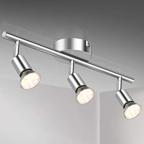 Defurhome LED Deckenleuchte Drehbar, 3 Flammig LED Strahler Deckenlampe Spot,Modern Deckenstrahler (Weißes Chrom) für Küche, Wohnzimmer, Schlafzimmer, inkl. 3 x 4 W GU10 LED Lampen (400LM, warmweiß)