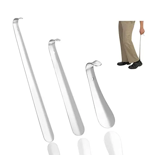UNIDEAL 3 Stück Edelstahl schuhanzieher, Schuhlöffel Metall 42cm/30cm/16cm, mit Öse, einfach aufzuhängen, Schuh Horn Kurz, Mittel & Lang für Schwangere, ältere Menschen, Kind (Unisex)