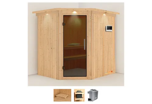 Karibu Sauna Siirin 210 x 184 x 202 cm, 68 mm, Ofen 9 KW - Genießen Sie Ihre persönliche Sauna mit hochwertiger Verarbeitung. Ideal für entspannende Auszeiten und individuelle Nutzung in Ihrem Zuhause.