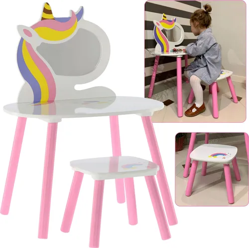 Schminktisch für Mädchen Einhorn mit Hocker 60x40x44/80 cm von Sarcia.eu