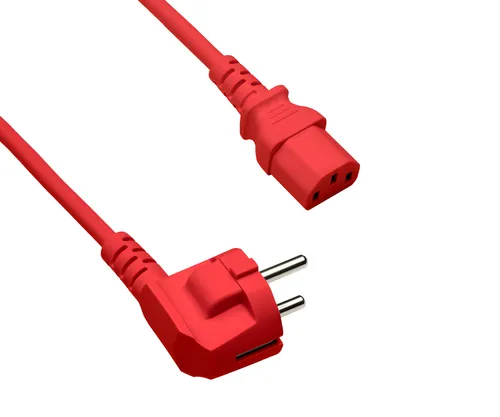 DINIC Netzkabel Schutzkontaktstecker auf C13, 1,80m, rot