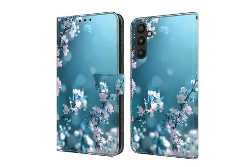 CLM-Tech Handytasche für Samsung Galaxy A26 5G Hülle aus PU-Leder Klapphülle (Pflaumenblüte blau, Handyhülle), Cover mit Magnetverschluss Samsung Galaxy A26 5G Schutzhülle