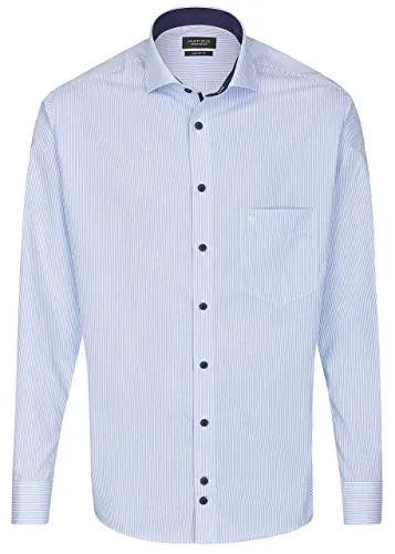 Hatico Regular Fit Hemd Langarm Haifischkragen Streifen blau