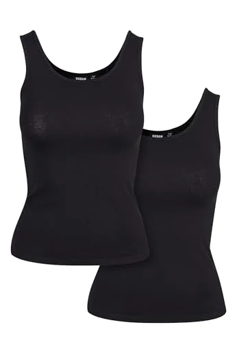 Urban Classics Damen Regular Fit Top Ladies 2 - Pack Basic Stretch TB1907, Einfarbig, Gr. Large (Herstellergröße: L), Schwarz (Black 00007)
