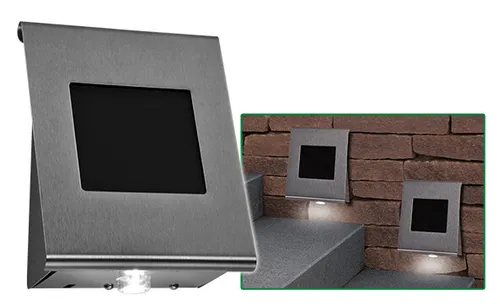 Solarleuchte aus Edelstahl mit 2 hell weißen LEDs 8,5 x 6,6 x 11 cm Edelstahl