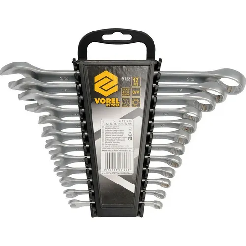 VOREL Ring- / Gabelschlüsselsatz 51722 - Schlüssel aus hochwertigem Chrom-Vanadium-Stahl, verchromt für Langlebigkeit. Ideal für präzise Arbeiten in Werkstatt und Garage.