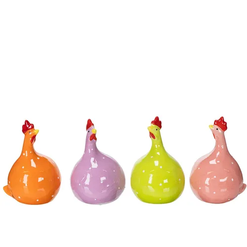Keramik Hühnerfiguren für die Osterdeko, 4 Stück - Charmante Deko im Landhausstil aus glänzender Keramik, ideal für Wohnzimmer und Tischdekoration zu Ostern. Bringen Sie fröhliche Akzente in Ihr Zuhause!