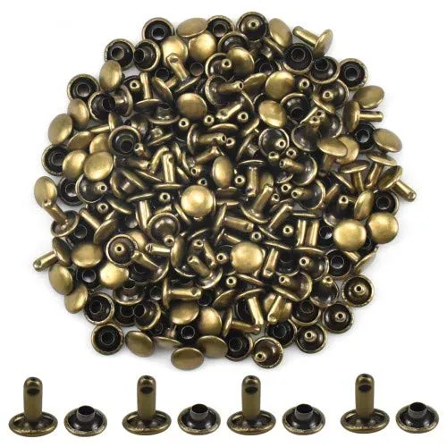 Set Leder Nieten Doppelkappen Nieten Rivet Tubular Metall Niet Ohrstecker Bronze Hohlnieten für DIY Handwerk Leder Tasche Schuhe Gürtel Reparaturen Dekoration, 8 × 8mm 100