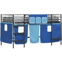vidaXL Kinder Loft Bettgestell mit Vorhängen Schwarz und Blau – Modernes Design - Hochbett für Kinder mit stylischen Vorhängen, ideal als Rückzugsort. Robuster Metallrahmen für Stabilität und Langlebigkeit. Platzsparendes Design und einfache Pflege – perfekt für jedes Kinderzimmer!