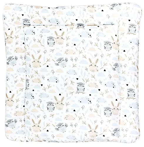 TupTam Baby Wickeltischauflage mit Baumwollbezug Gemustert, Farbe: Hase/Eule, Größe: 70 x 70 cm