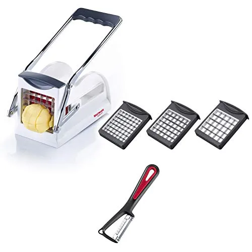 Westmark Pommes-frites Schneider im Set mit Kartoffelschäler, Fingerfood-Gemüse-Obst-Stiftler mit 3 Schneideinsätzen Easy Stix und Sparschäler Gallant, 118022E6, Weiß/Anthrazit