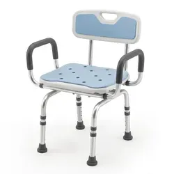 Duschhocker 360° drehbar, mit Armlehnen und Rückenlehne, höhenverstellbar belastbar bis 149,7 kg - Hellblau