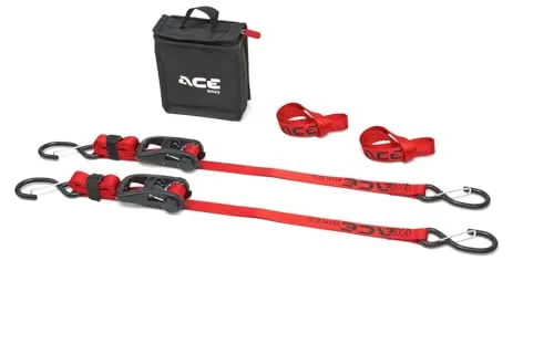Acebikes Ratchet Pro 2-Pack Motorrad-Sicherung Spanngurte - Zubehör für Autoanhänger, ideal für den sicheren Transport schwerer Lasten mit einer Zugkraft von 350 kg.