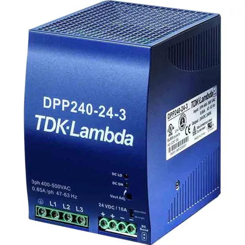 TDK-Lambda DPP240-24-1 Hutschienen-Netzteil - Sonstige Elektroinstallationsartikel, kompakt und robust, ideal für weltweiten Einsatz mit einstellbarer Ausgangsspannung.