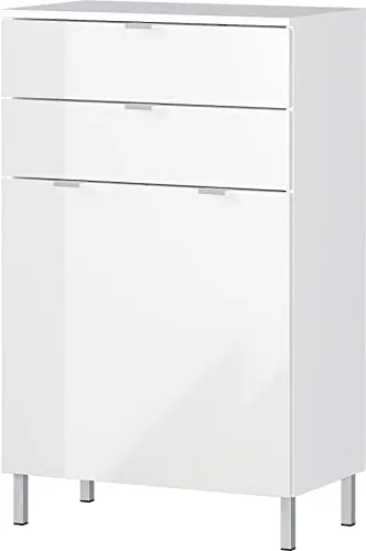 GERMANIA DIE MÖBELMACHER Kommode, Weiß, 60 x 97 x 34 cm - Kommode in elegantem Weiß mit 2 Schubladen und 2 Türen, ausgestattet mit verstellbaren Einlegeböden. Hochwertige Verarbeitung, Türdämpfung und Selbsteinzug der Schubladen, ideal für stilvolles Wohnen.