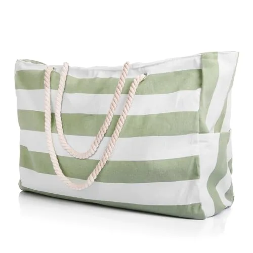 Strandtasche XXL Badetasche Strandtasche mit Reißverschluss Schwimmbad Tasche Schmutz- & Wasserabweisend Familie Einkaufstasche Faltbar Umhängetasche Tragetasche Reisetasche Saunatasche Shopping Bag