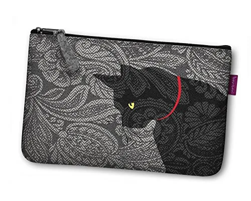 BERTONI Kosmetiktasche Make-up Etui Filz Grau Aufdruck Motiven POCKET Cat-K