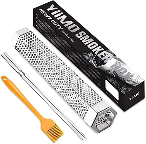 YiiMO Rauchrohr für Pellets, 30,5 cm Pellet-Räucher, bis zu 6 Stunden Kalt Heißräuchern, Brush n Meat Sticks, tragbares Sechseck, passend für alle Elektro-Gas, Holzkohlegrills.